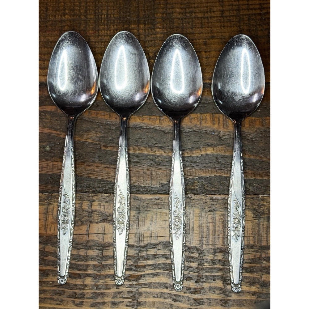 Vtg Stylecraft Single Rose Japan Vine Stainless Flatware 4 Piece Table Spoon
